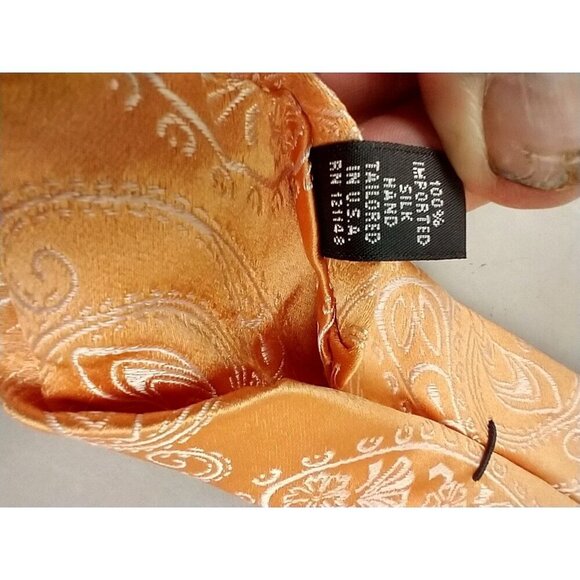 IKE BEHAR 100% Silk Necktie USA Designer Peach Paisley Embroidery Square EUC - Picture 5 of 9